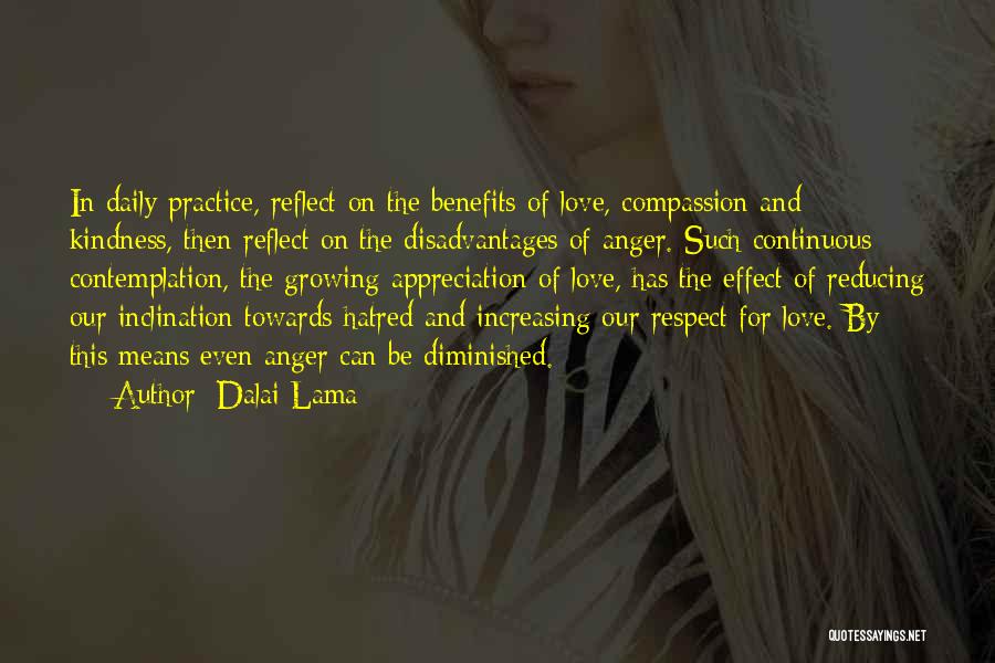 Dalai Lama Quotes: In Daily Practice, Reflect On The Benefits Of Love, Compassion And Kindness, Then Reflect On The Disadvantages Of Anger. Such