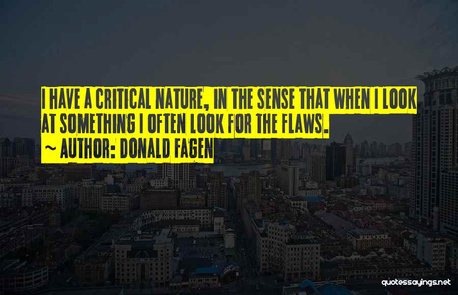 Donald Fagen Quotes: I Have A Critical Nature, In The Sense That When I Look At Something I Often Look For The Flaws.