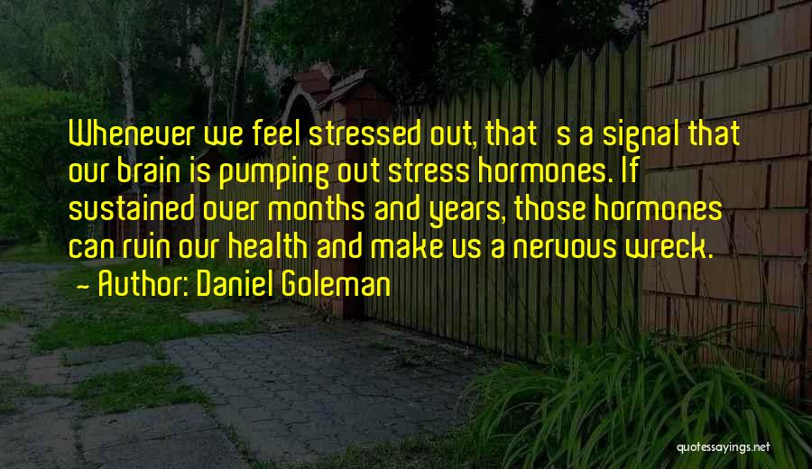 Daniel Goleman Quotes: Whenever We Feel Stressed Out, That's A Signal That Our Brain Is Pumping Out Stress Hormones. If Sustained Over Months