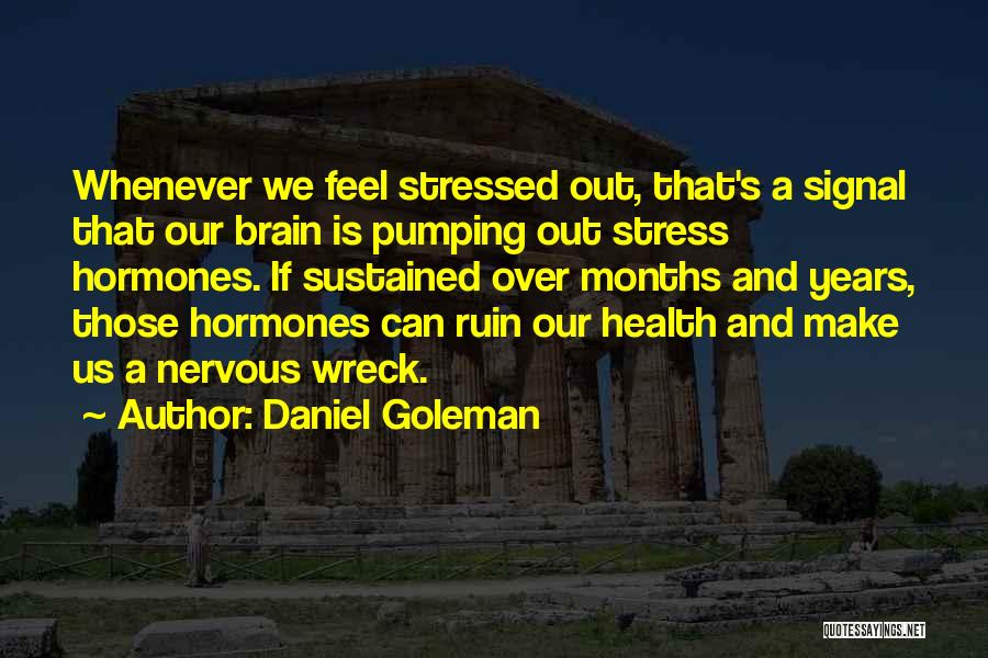 Daniel Goleman Quotes: Whenever We Feel Stressed Out, That's A Signal That Our Brain Is Pumping Out Stress Hormones. If Sustained Over Months