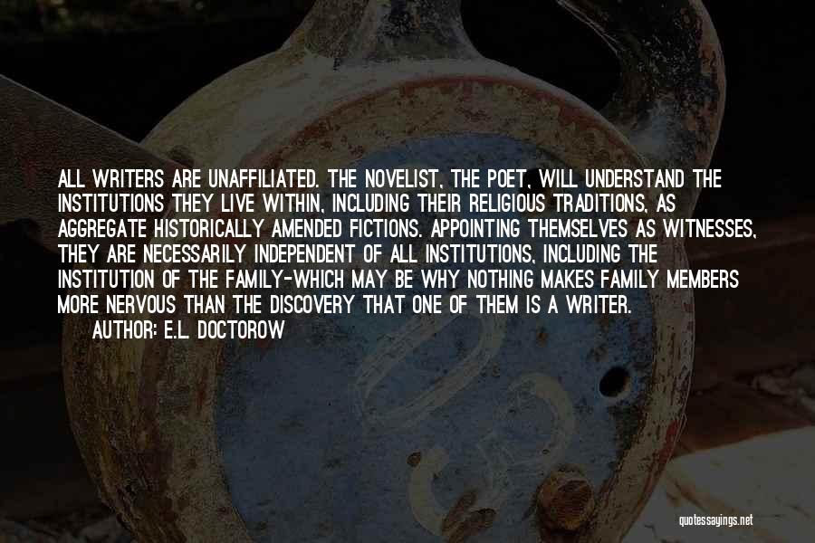 E.L. Doctorow Quotes: All Writers Are Unaffiliated. The Novelist, The Poet, Will Understand The Institutions They Live Within, Including Their Religious Traditions, As