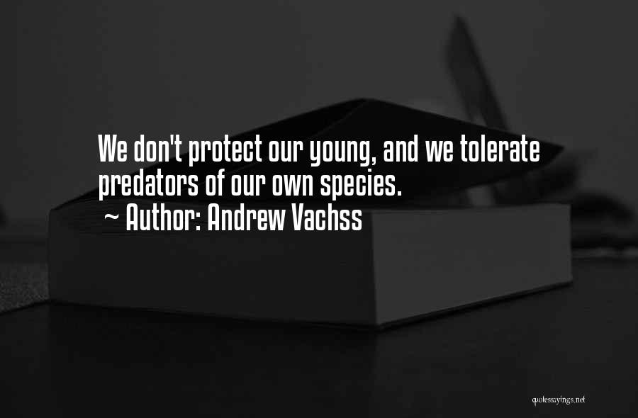 Andrew Vachss Quotes: We Don't Protect Our Young, And We Tolerate Predators Of Our Own Species.