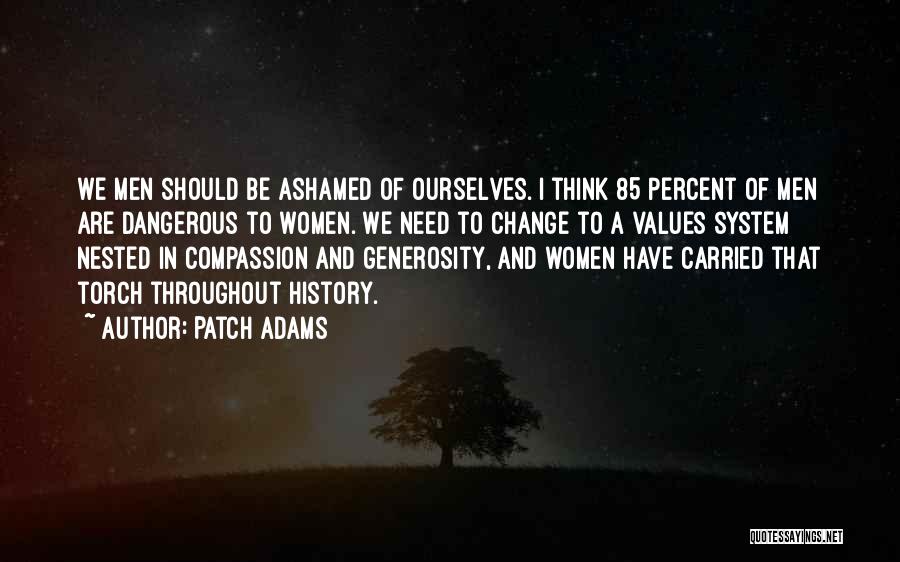 Patch Adams Quotes: We Men Should Be Ashamed Of Ourselves. I Think 85 Percent Of Men Are Dangerous To Women. We Need To