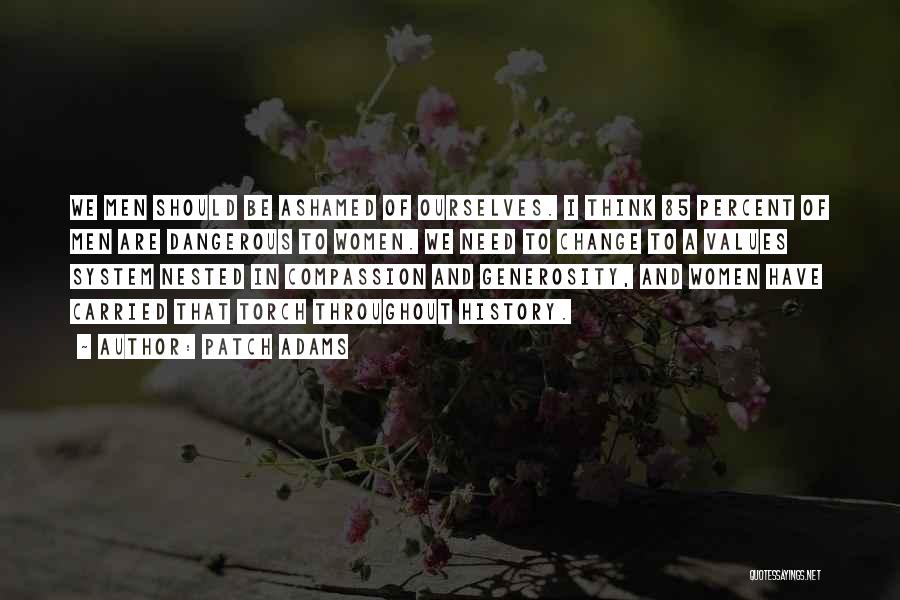 Patch Adams Quotes: We Men Should Be Ashamed Of Ourselves. I Think 85 Percent Of Men Are Dangerous To Women. We Need To