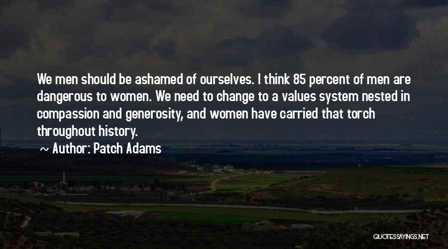 Patch Adams Quotes: We Men Should Be Ashamed Of Ourselves. I Think 85 Percent Of Men Are Dangerous To Women. We Need To