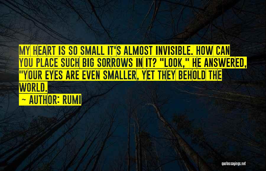 Rumi Quotes: My Heart Is So Small It's Almost Invisible. How Can You Place Such Big Sorrows In It? Look, He Answered,