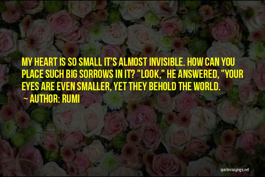 Rumi Quotes: My Heart Is So Small It's Almost Invisible. How Can You Place Such Big Sorrows In It? Look, He Answered,
