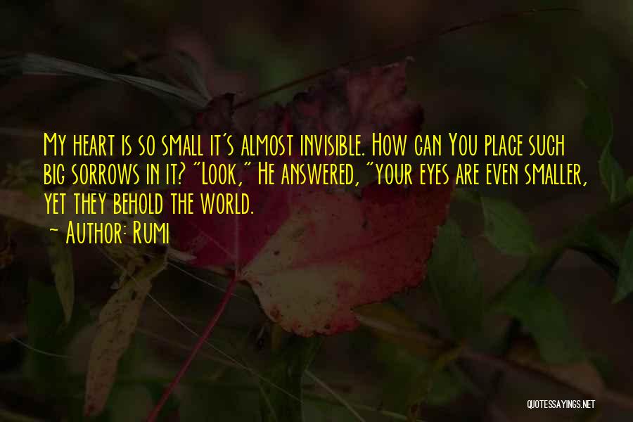 Rumi Quotes: My Heart Is So Small It's Almost Invisible. How Can You Place Such Big Sorrows In It? Look, He Answered,