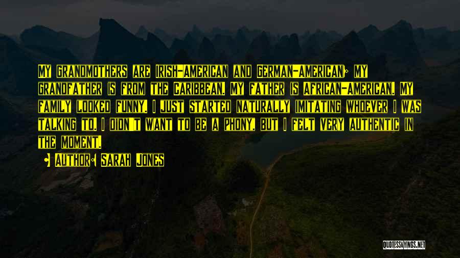 Sarah Jones Quotes: My Grandmothers Are Irish-american And German-american; My Grandfather Is From The Caribbean. My Father Is African-american. My Family Looked Funny.