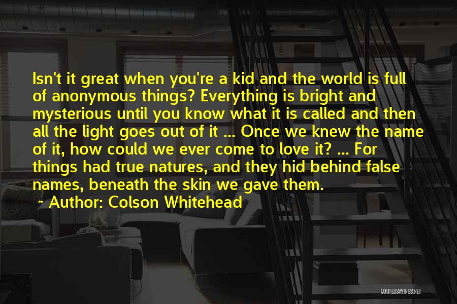 Colson Whitehead Quotes: Isn't It Great When You're A Kid And The World Is Full Of Anonymous Things? Everything Is Bright And Mysterious