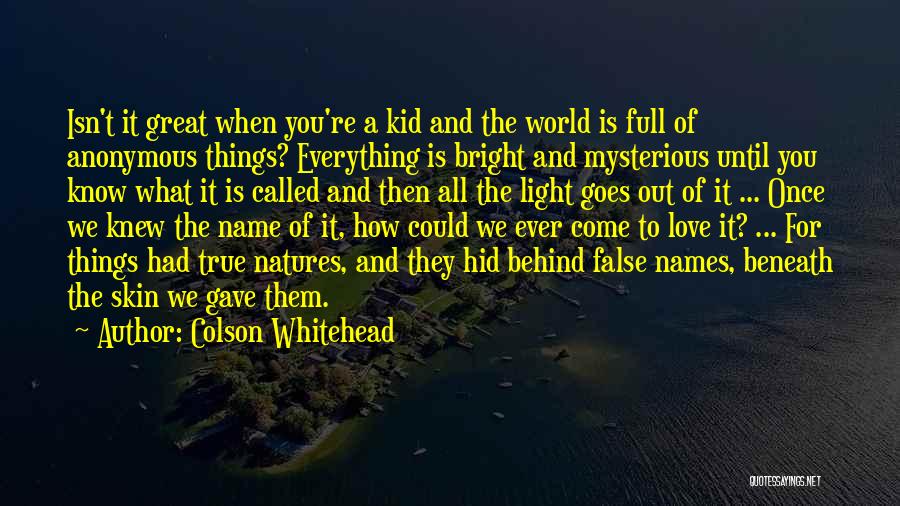 Colson Whitehead Quotes: Isn't It Great When You're A Kid And The World Is Full Of Anonymous Things? Everything Is Bright And Mysterious