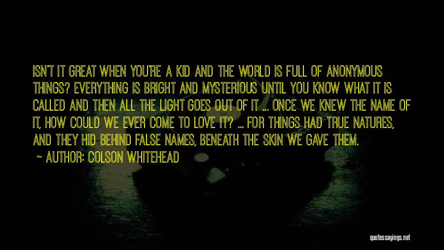 Colson Whitehead Quotes: Isn't It Great When You're A Kid And The World Is Full Of Anonymous Things? Everything Is Bright And Mysterious