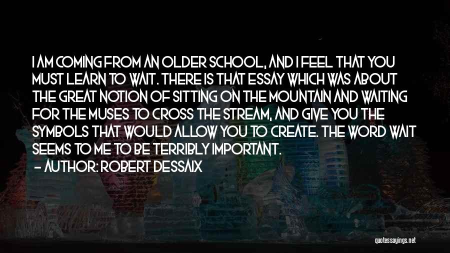 Robert Dessaix Quotes: I Am Coming From An Older School, And I Feel That You Must Learn To Wait. There Is That Essay