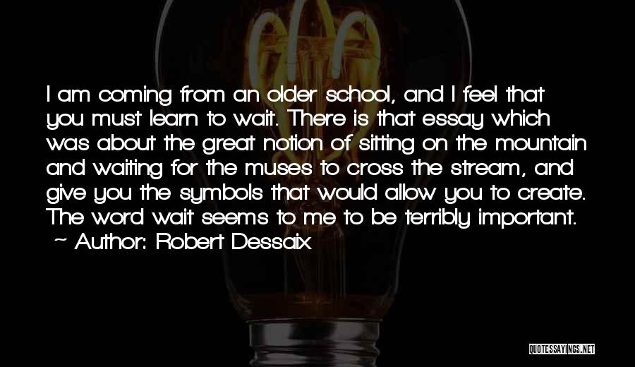 Robert Dessaix Quotes: I Am Coming From An Older School, And I Feel That You Must Learn To Wait. There Is That Essay