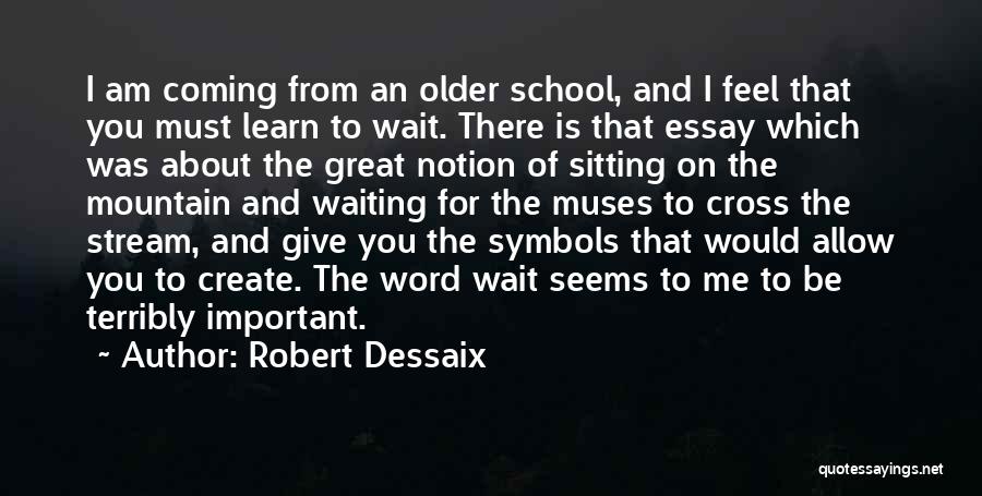 Robert Dessaix Quotes: I Am Coming From An Older School, And I Feel That You Must Learn To Wait. There Is That Essay