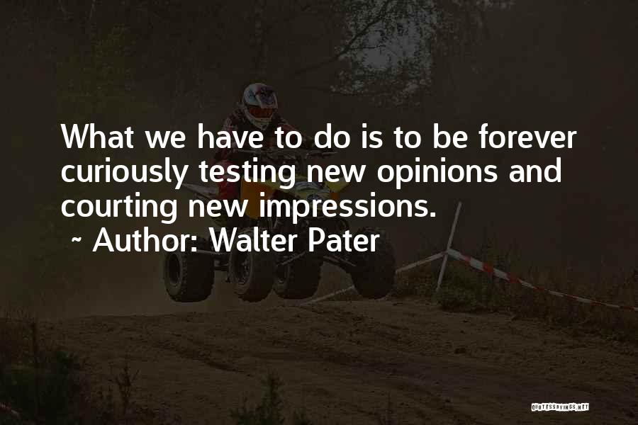 Walter Pater Quotes: What We Have To Do Is To Be Forever Curiously Testing New Opinions And Courting New Impressions.