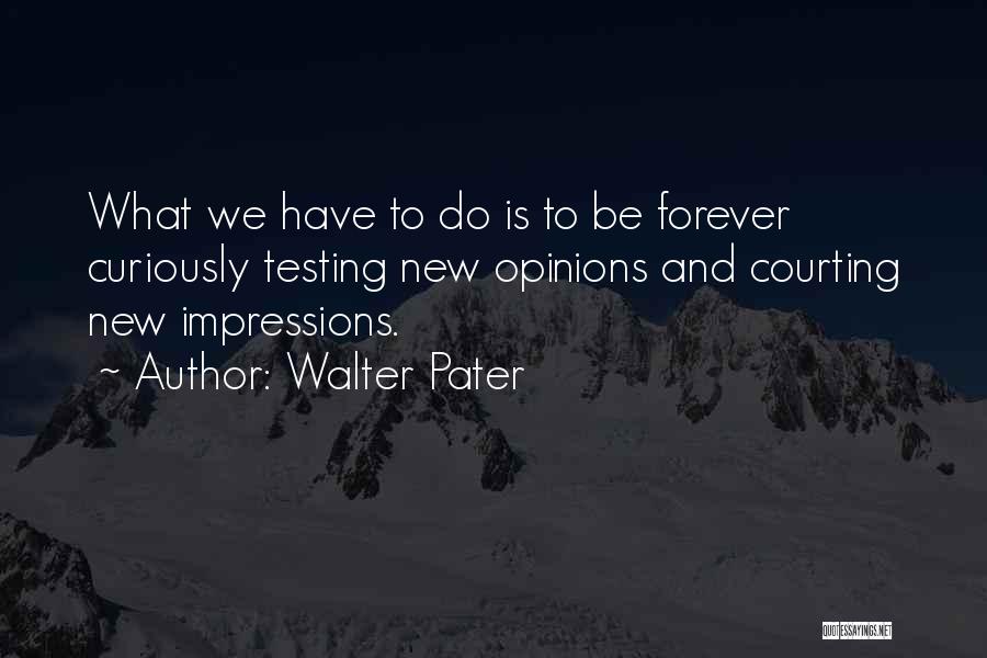 Walter Pater Quotes: What We Have To Do Is To Be Forever Curiously Testing New Opinions And Courting New Impressions.