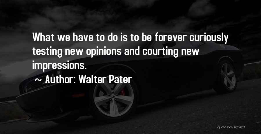 Walter Pater Quotes: What We Have To Do Is To Be Forever Curiously Testing New Opinions And Courting New Impressions.