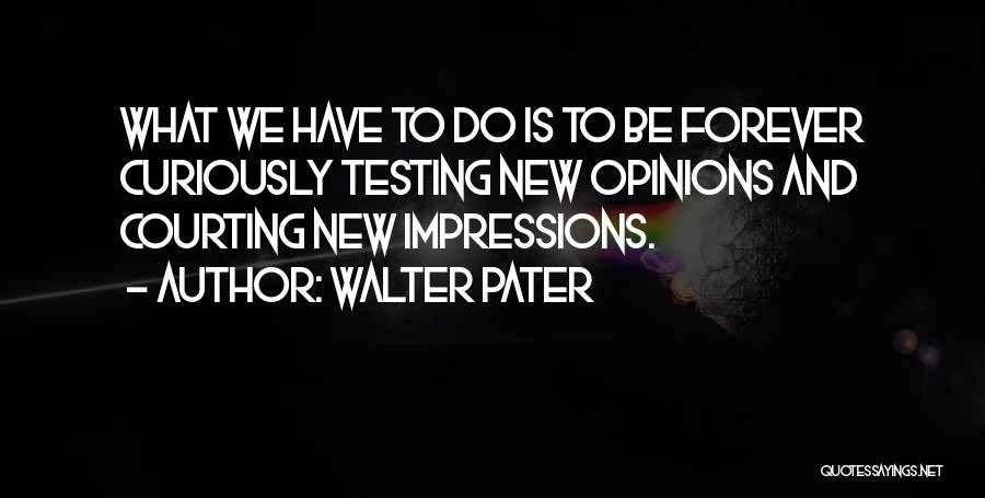 Walter Pater Quotes: What We Have To Do Is To Be Forever Curiously Testing New Opinions And Courting New Impressions.