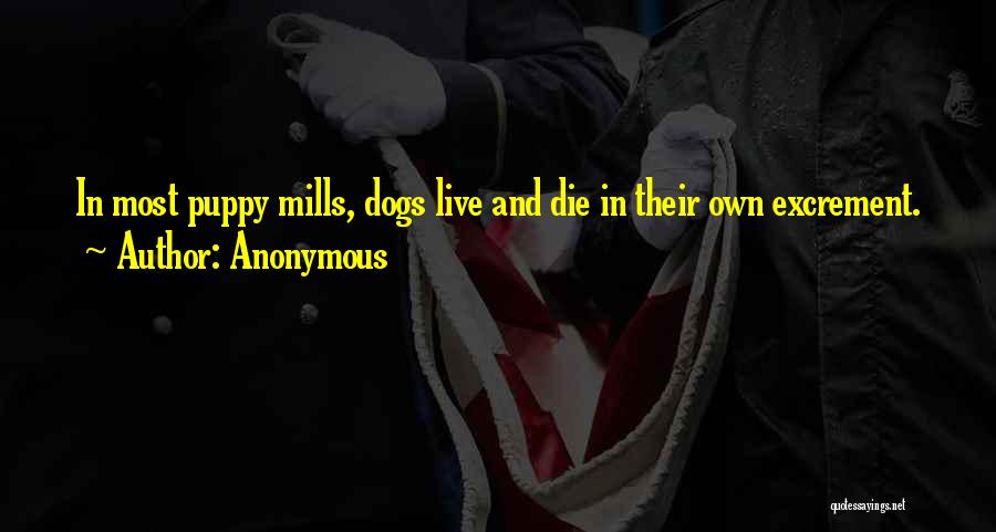 Anonymous Quotes: In Most Puppy Mills, Dogs Live And Die In Their Own Excrement.