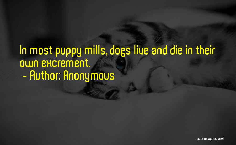 Anonymous Quotes: In Most Puppy Mills, Dogs Live And Die In Their Own Excrement.