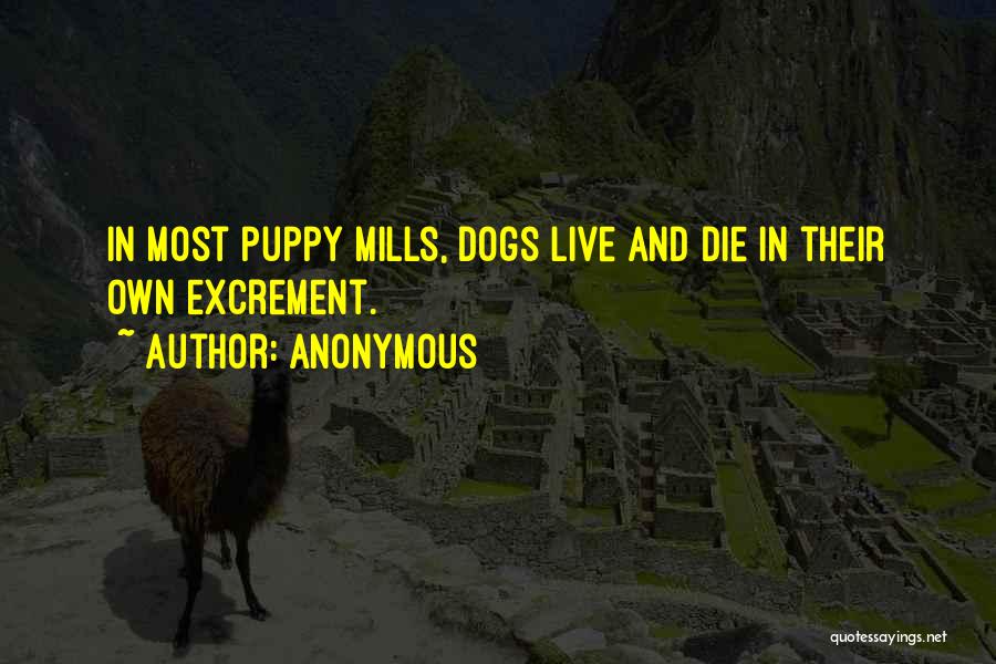 Anonymous Quotes: In Most Puppy Mills, Dogs Live And Die In Their Own Excrement.