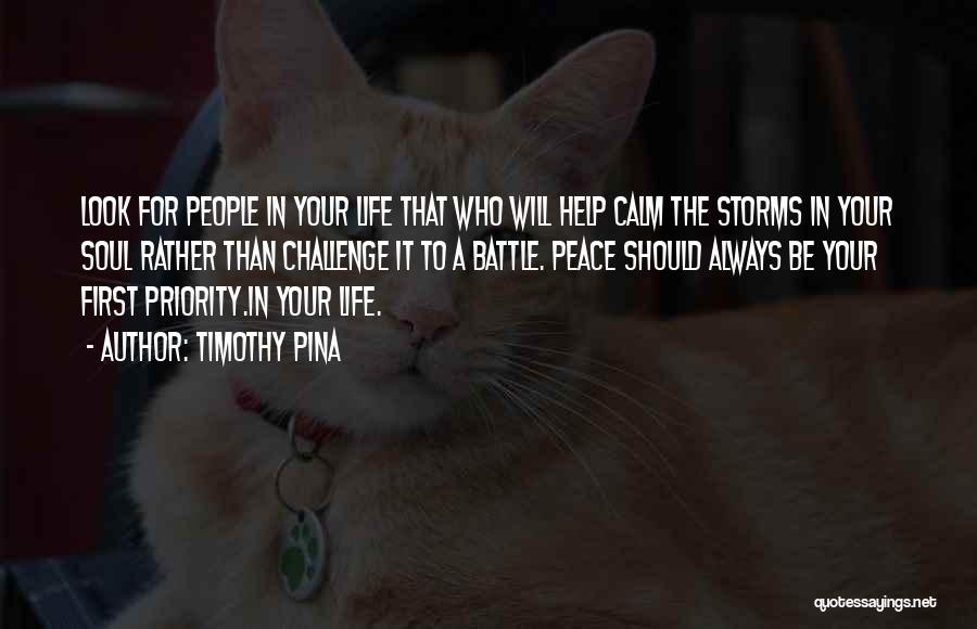 Timothy Pina Quotes: Look For People In Your Life That Who Will Help Calm The Storms In Your Soul Rather Than Challenge It