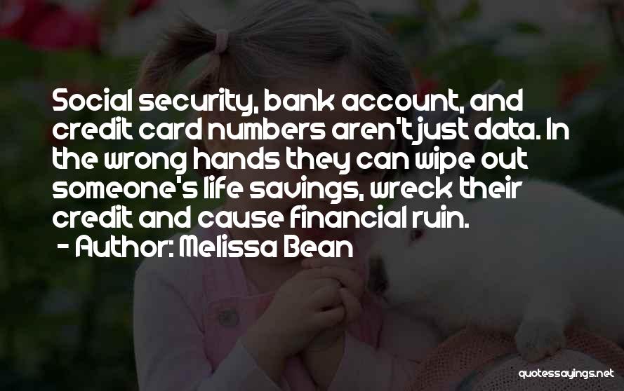 Melissa Bean Quotes: Social Security, Bank Account, And Credit Card Numbers Aren't Just Data. In The Wrong Hands They Can Wipe Out Someone's