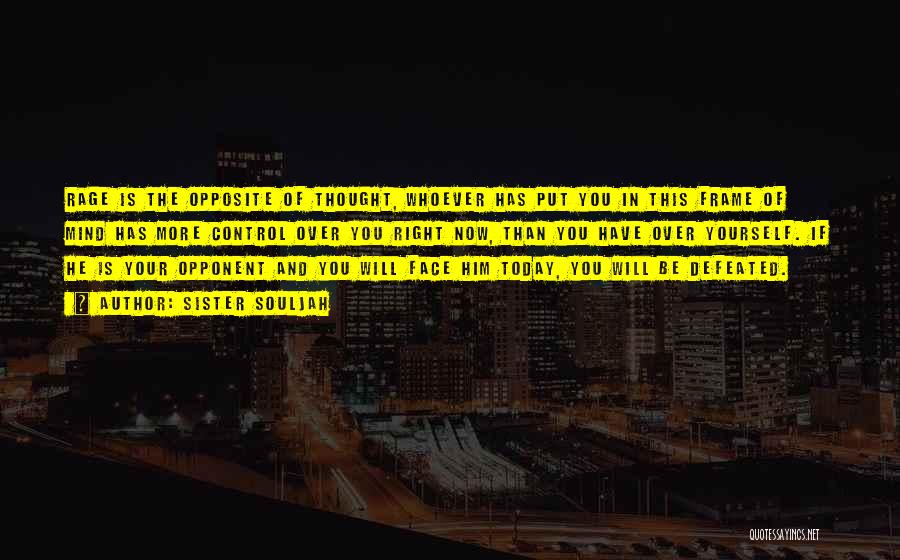 Sister Souljah Quotes: Rage Is The Opposite Of Thought, Whoever Has Put You In This Frame Of Mind Has More Control Over You