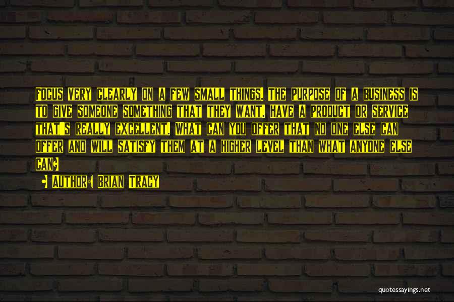 Brian Tracy Quotes: Focus Very Clearly On A Few Small Things. The Purpose Of A Business Is To Give Someone Something That They