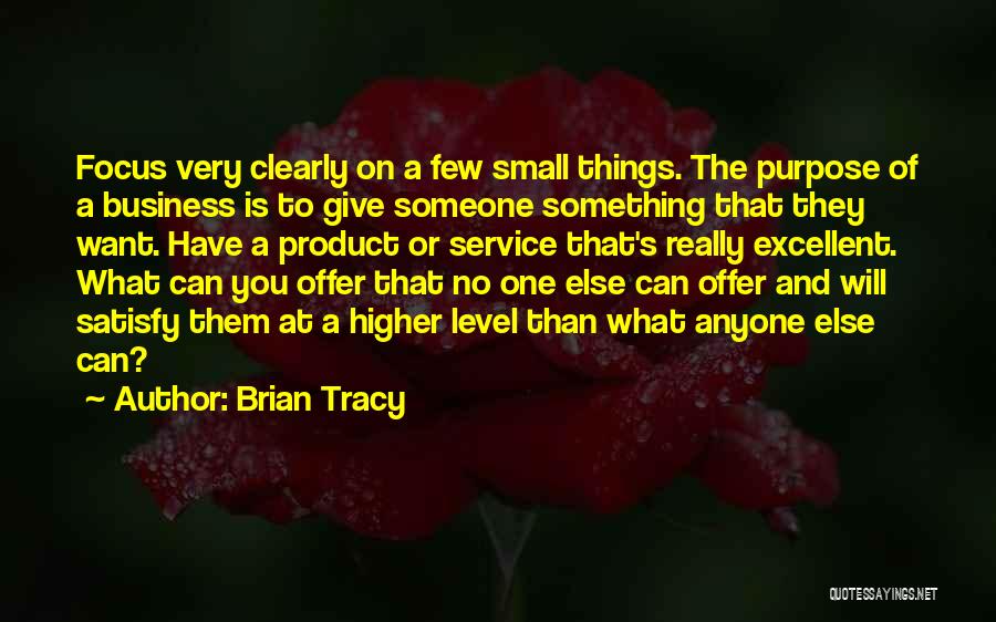 Brian Tracy Quotes: Focus Very Clearly On A Few Small Things. The Purpose Of A Business Is To Give Someone Something That They