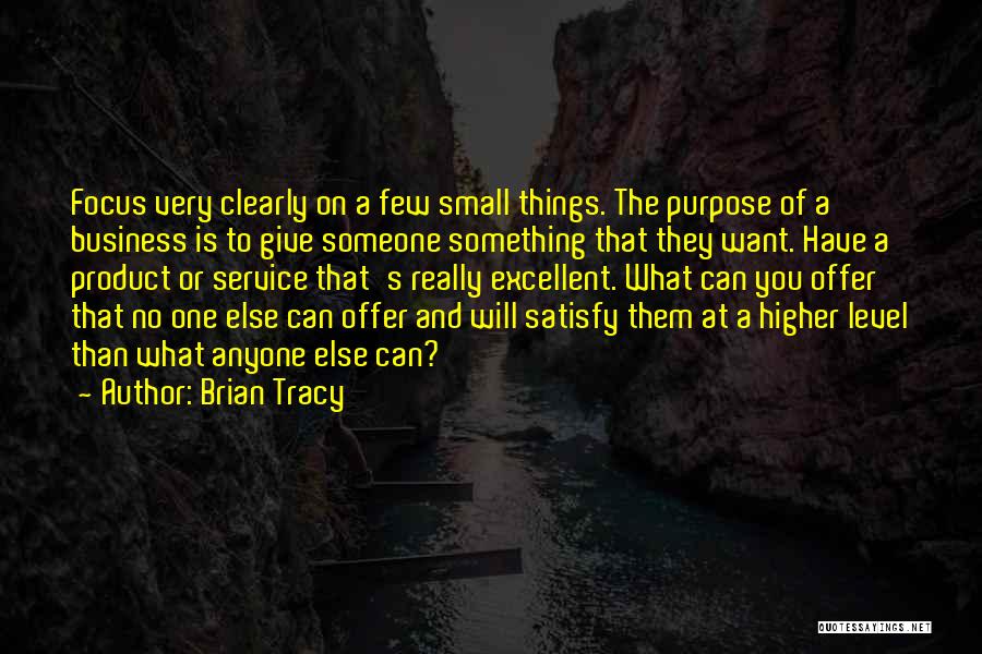 Brian Tracy Quotes: Focus Very Clearly On A Few Small Things. The Purpose Of A Business Is To Give Someone Something That They