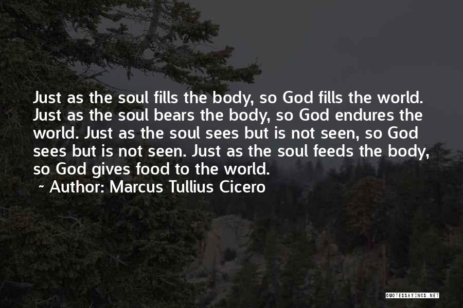 Marcus Tullius Cicero Quotes: Just As The Soul Fills The Body, So God Fills The World. Just As The Soul Bears The Body, So