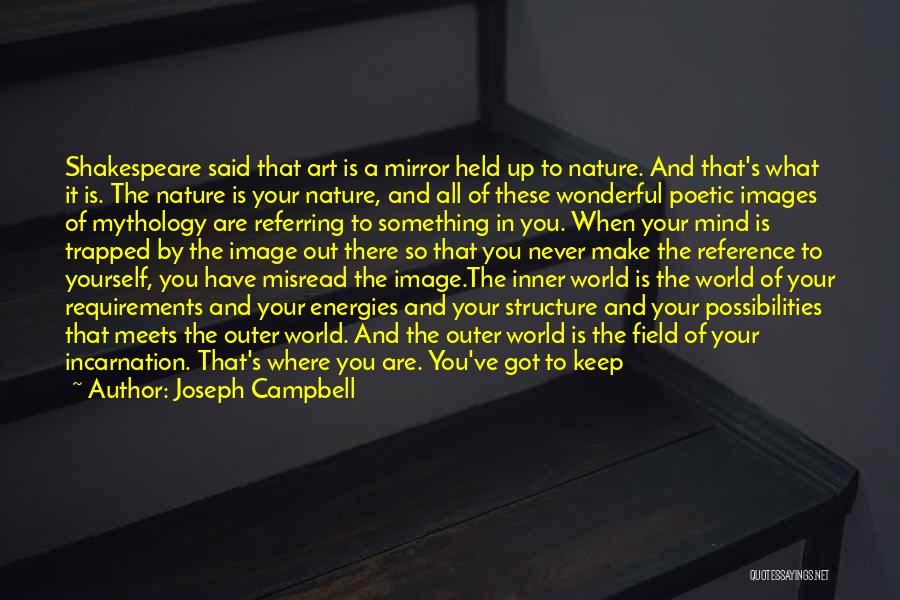 Joseph Campbell Quotes: Shakespeare Said That Art Is A Mirror Held Up To Nature. And That's What It Is. The Nature Is Your