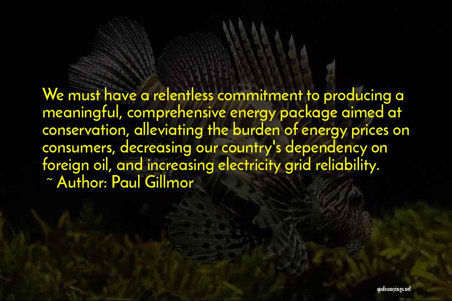 Paul Gillmor Quotes: We Must Have A Relentless Commitment To Producing A Meaningful, Comprehensive Energy Package Aimed At Conservation, Alleviating The Burden Of