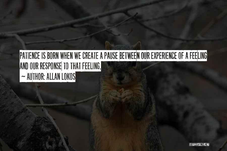 Allan Lokos Quotes: Patience Is Born When We Create A Pause Between Our Experience Of A Feeling And Our Response To That Feeling.