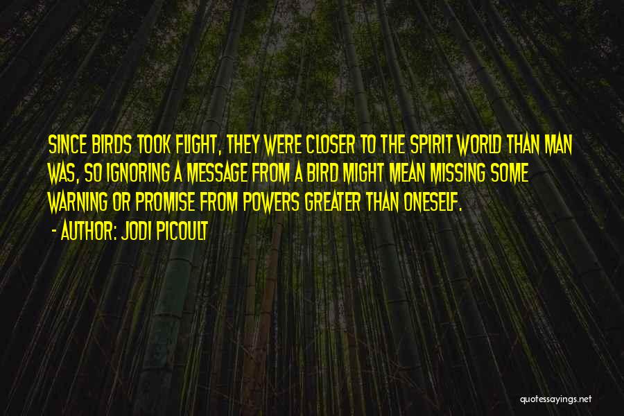Jodi Picoult Quotes: Since Birds Took Flight, They Were Closer To The Spirit World Than Man Was, So Ignoring A Message From A