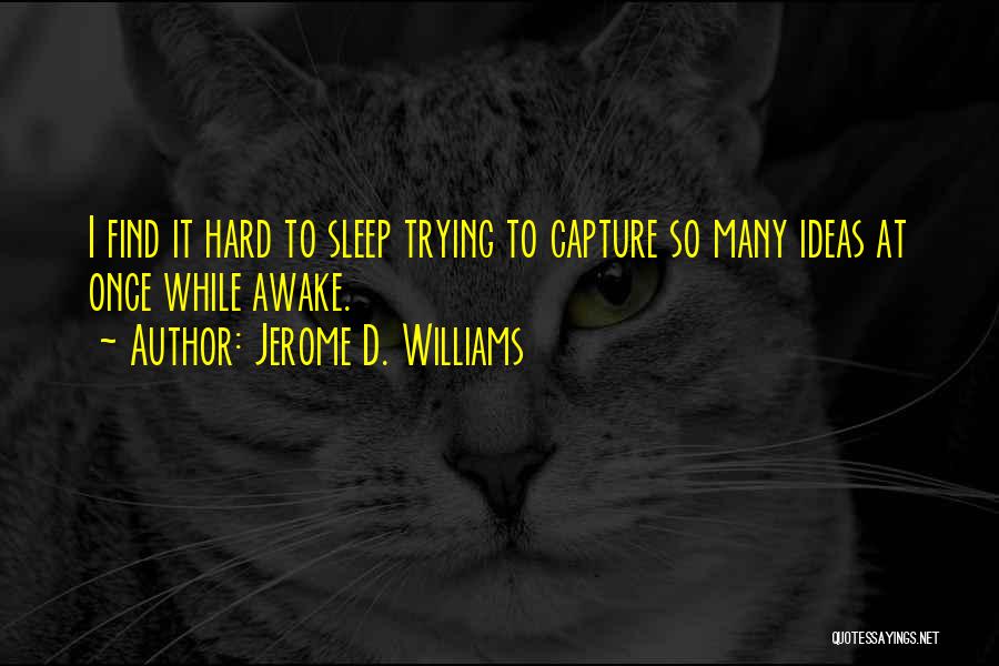 Jerome D. Williams Quotes: I Find It Hard To Sleep Trying To Capture So Many Ideas At Once While Awake.