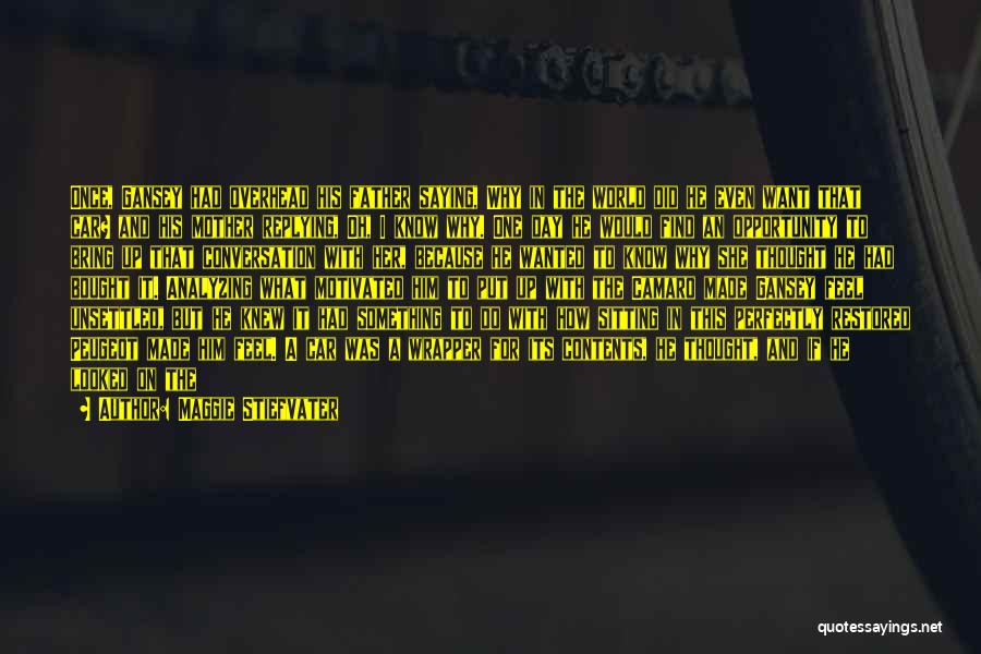 Maggie Stiefvater Quotes: Once, Gansey Had Overhead His Father Saying, Why In The World Did He Even Want That Car? And His Mother