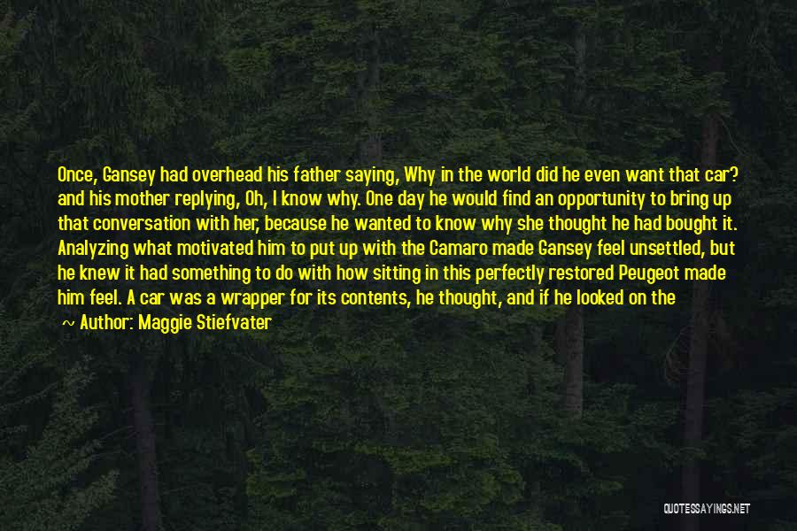 Maggie Stiefvater Quotes: Once, Gansey Had Overhead His Father Saying, Why In The World Did He Even Want That Car? And His Mother