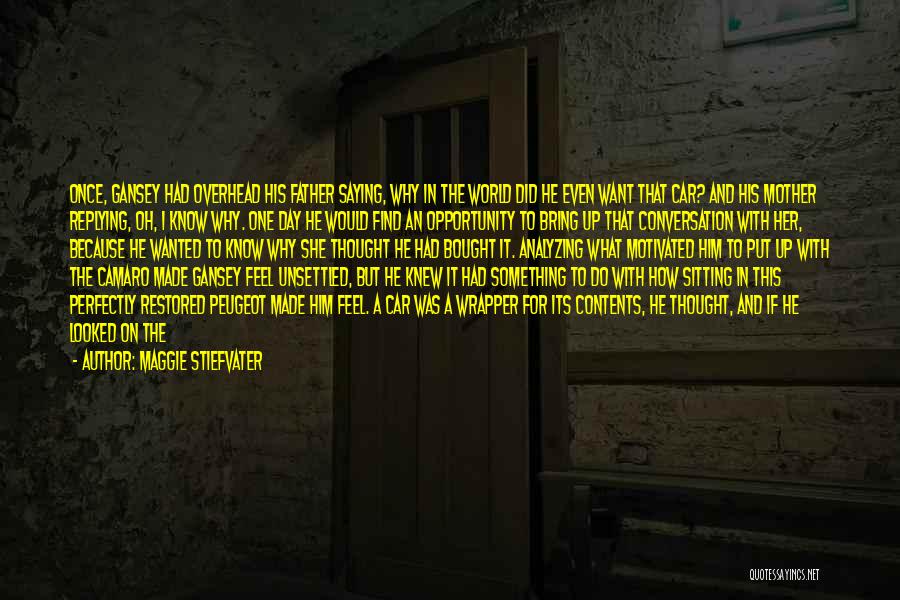 Maggie Stiefvater Quotes: Once, Gansey Had Overhead His Father Saying, Why In The World Did He Even Want That Car? And His Mother