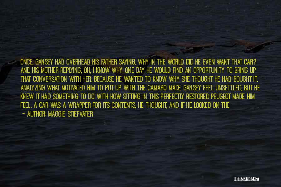 Maggie Stiefvater Quotes: Once, Gansey Had Overhead His Father Saying, Why In The World Did He Even Want That Car? And His Mother