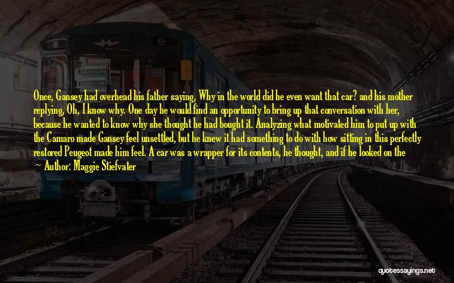 Maggie Stiefvater Quotes: Once, Gansey Had Overhead His Father Saying, Why In The World Did He Even Want That Car? And His Mother