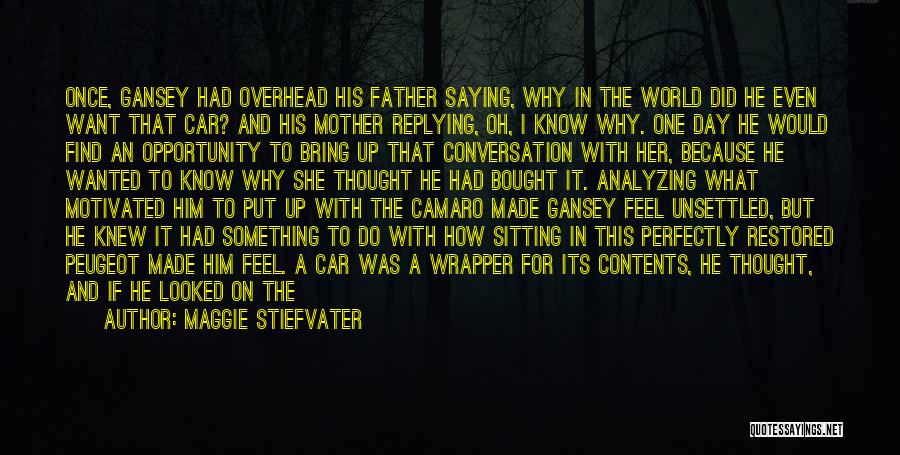 Maggie Stiefvater Quotes: Once, Gansey Had Overhead His Father Saying, Why In The World Did He Even Want That Car? And His Mother