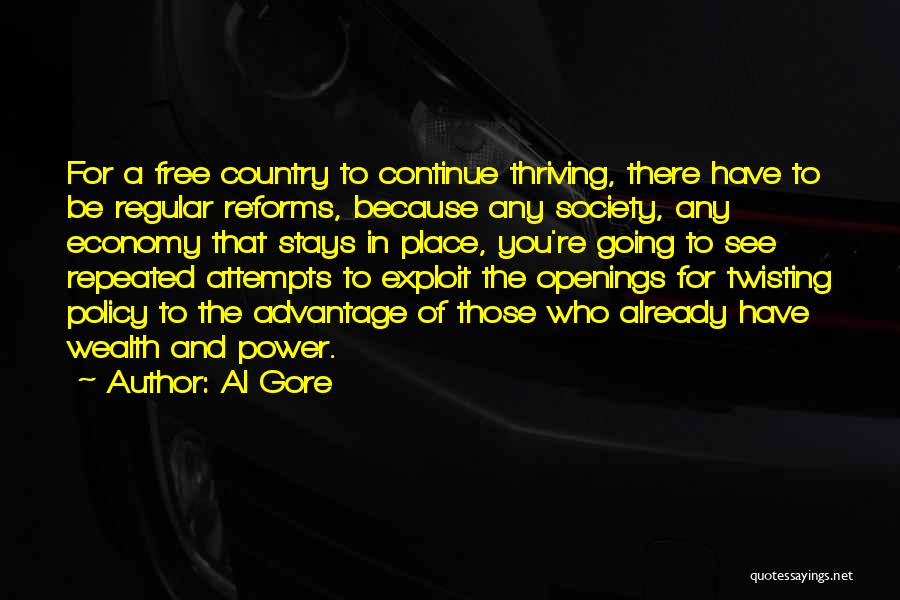 Al Gore Quotes: For A Free Country To Continue Thriving, There Have To Be Regular Reforms, Because Any Society, Any Economy That Stays