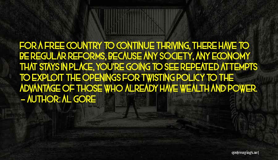 Al Gore Quotes: For A Free Country To Continue Thriving, There Have To Be Regular Reforms, Because Any Society, Any Economy That Stays