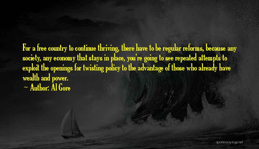 Al Gore Quotes: For A Free Country To Continue Thriving, There Have To Be Regular Reforms, Because Any Society, Any Economy That Stays