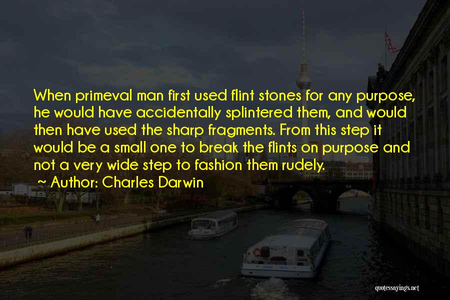 Charles Darwin Quotes: When Primeval Man First Used Flint Stones For Any Purpose, He Would Have Accidentally Splintered Them, And Would Then Have
