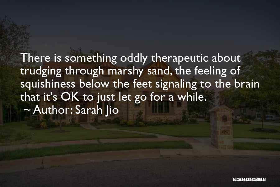 Sarah Jio Quotes: There Is Something Oddly Therapeutic About Trudging Through Marshy Sand, The Feeling Of Squishiness Below The Feet Signaling To The