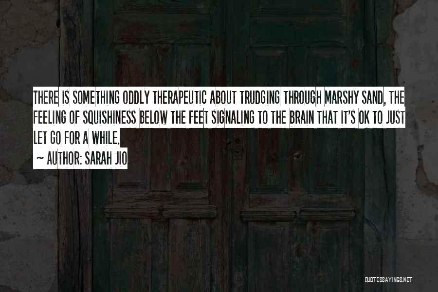 Sarah Jio Quotes: There Is Something Oddly Therapeutic About Trudging Through Marshy Sand, The Feeling Of Squishiness Below The Feet Signaling To The